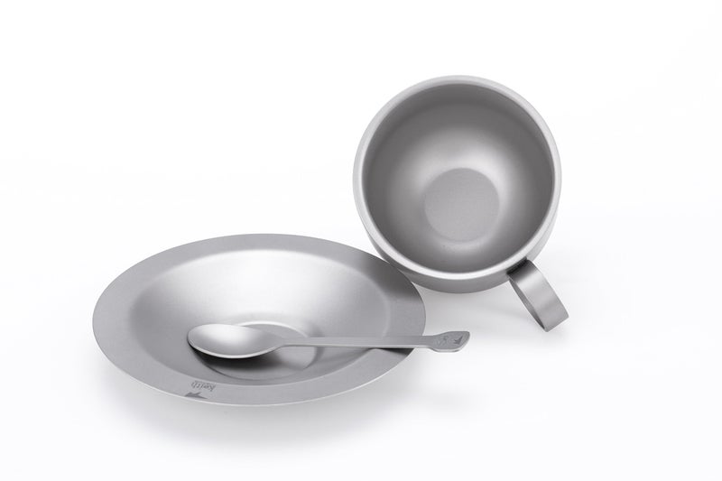 Keith Titanium Ti3601 Double-Wall Coffee Cup with Saucer and Spoon - Image 3